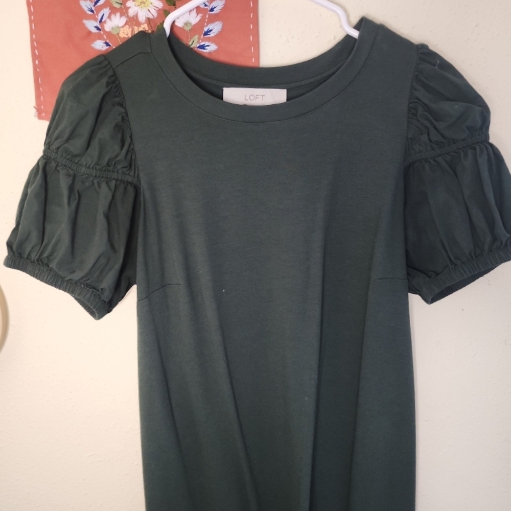 LOFT Dark Green Short Sleeve Dress